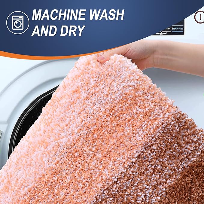 OLANLY Bathroom Rug Set 2 Piece, Soft Absorbent Microfiber Bath Rug Set, Non-Slip, Machine Wash Dry, Plush Shaggy Bath Mats for Bathroom (30"x20"+24"x16", Orange)
