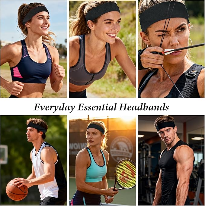 Headbands for Women Non-Slip Workout Hair Bands, 6 Pack Stretchy Athletic Soft Sweatbands, Elastic Cloth Fabric Headband, Fashion Head Bands for Yoga Running Sports Gym Sports Exercise