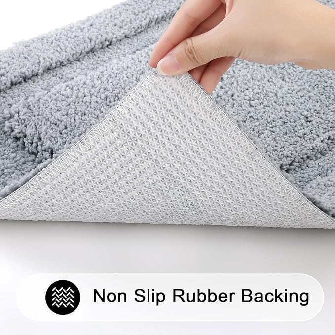 SHACOS Soft Fluffy Bathroom Rugs Sets of 2 Pieces 32x20 inch Bath Rugs Non Slip Washable Bath Mats Shower Rug Absorbent Bathrug, Light Grey