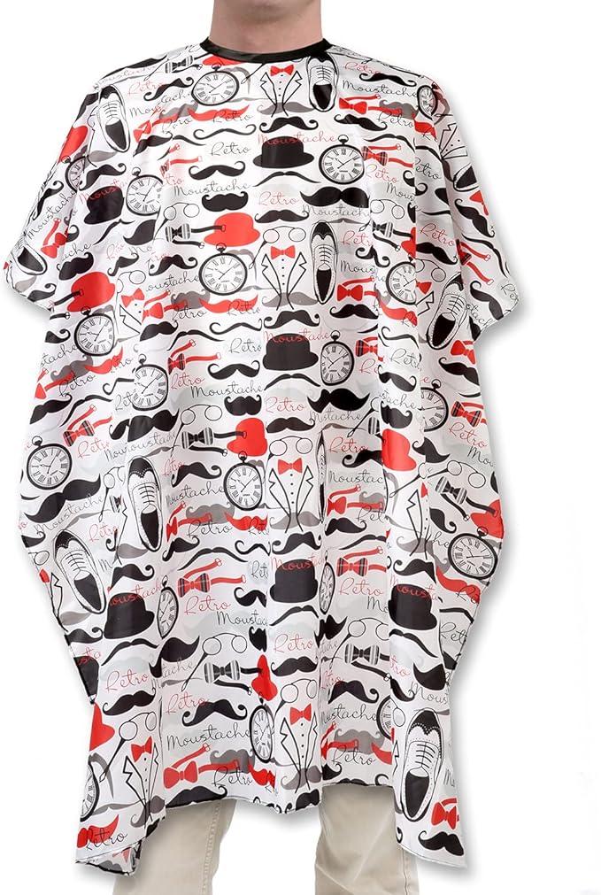 Men's Barber Cape For Hair Stylists- Home Hair Cuts - Salons - Snaps, Retro Mustache Design