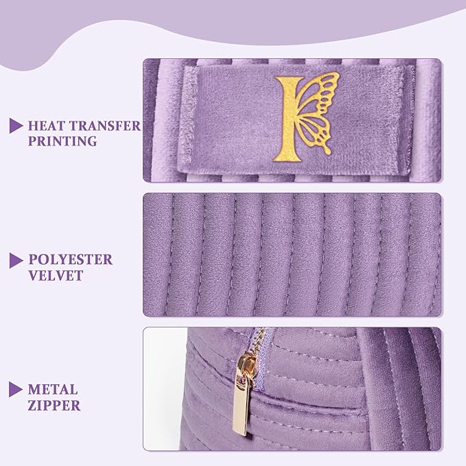 COSHAYSOO Sister Birthday Gifts for Women Best Friend Bestie Friendship Fashion Makeup Bag Make Up Cosmetic Pouch Travel Size Toiletries Skin Care Essentials Organizer Purple Velvet Initial Letter I