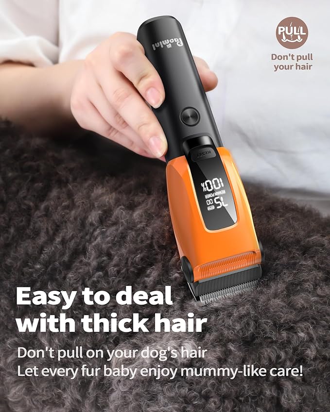 Dog & Cat Grooming Kit for Thick Coats, Heavy Duty Rechargeable Trimmer with LED Display & Storage Bag (Orange, 2 in 1)