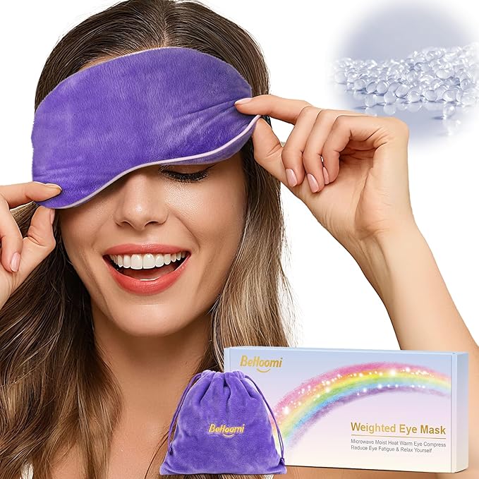 Heated Eye Mask Warm Compress for Eyes, Soothing Weighted Eye Mask for Sleeping, Microwave Moist Heating Pad Hot Compress for Eyes Relaxation, Reusable Sleep Mask for Home, Office (Purple)