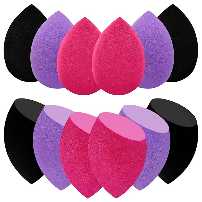 12 Pieces Professional Makeup Sponge Set,Latex Free Flawless Soft Setting Face Puffs,Multicolor Makeup Blending Sponge Cosmetic Applicator for Powder,Liquid,Facial Makeup Tools