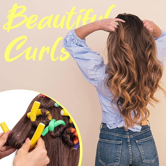 47 pcs 7'' Hair Curlers Rollers Flexi Rods Flexible Curling Rods Set No Heat Heatless Bendy Foam Hair Curls for Long,Medium,Short Hair to Sleep in
