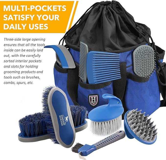 Harrison Howard Premium Horse Grooming Organizer Bag Horse Grooming Tote Bag-Champion Blue