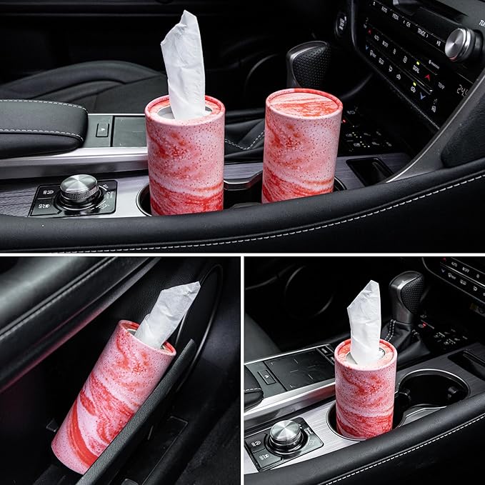 SINGARO Car Tissue Holder, 4 Pack Car Cup Holder Facial Tissues with Travel Tissue Bag, Quick and Convenient Flower Combination Car Tissue Box(4 Canisters/200 Tissues) Orange