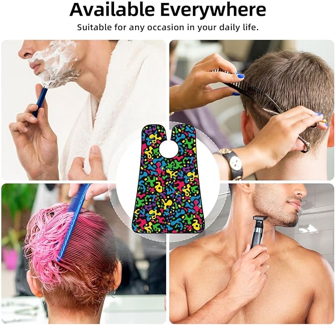 Ultimate Shaving Bib, Beard Trimming Apron with Hair Catcher, Leopard Cheetah Print Rainbow Black