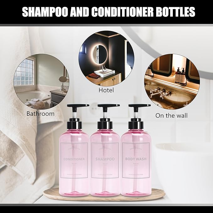 Shampoo and Conditioner Dispenser Set, YACEYACE 3Pcs 16.9oz Shower Dispenser Bottles, Soap Dispenser Bottles for Kitchen, Bath, Hand Wash, Oil,Travel