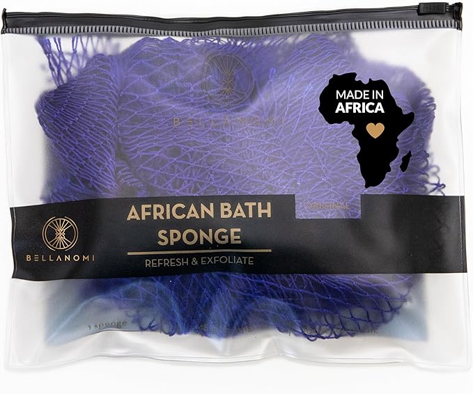 Bellanomi African Exfoliating Net Sponge Authentic Ethically Sourced from Nigeria 45 inch Long (Navy Blue)