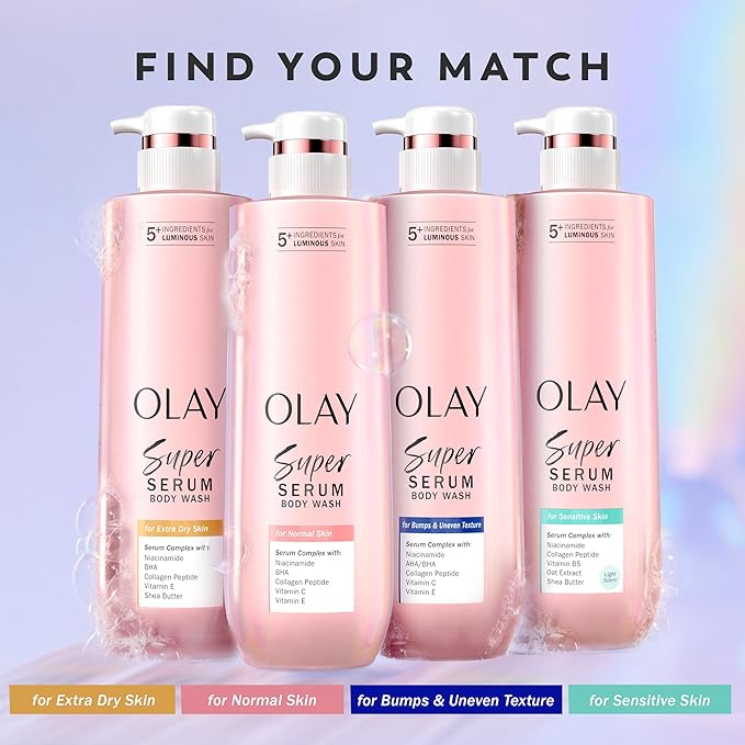 Olay Super Serum Body Wash for Rough & Bumpy Skin, Hydrating & Renewing Serum Complex with Exfoliating Minerals for Luminous Skin, 20 fl oz