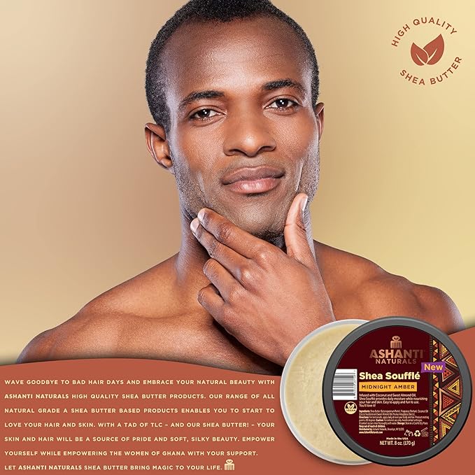 Ashanti Naturals Scented Whipped Shea Butter | Unrefined Shea Butter from Ghana, Coconut and Almond Oil | Creamy, Moisturizing, Soothing (Midnight Amber Souffle, 8 oz)