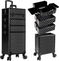 AROUS Rolling Makeup Train Case 4 in 1 Cosmetology Case on Wheels Large Storage Cosmetic Trolley with Key Salon Barber Case Traveling Cart Trunk, Black