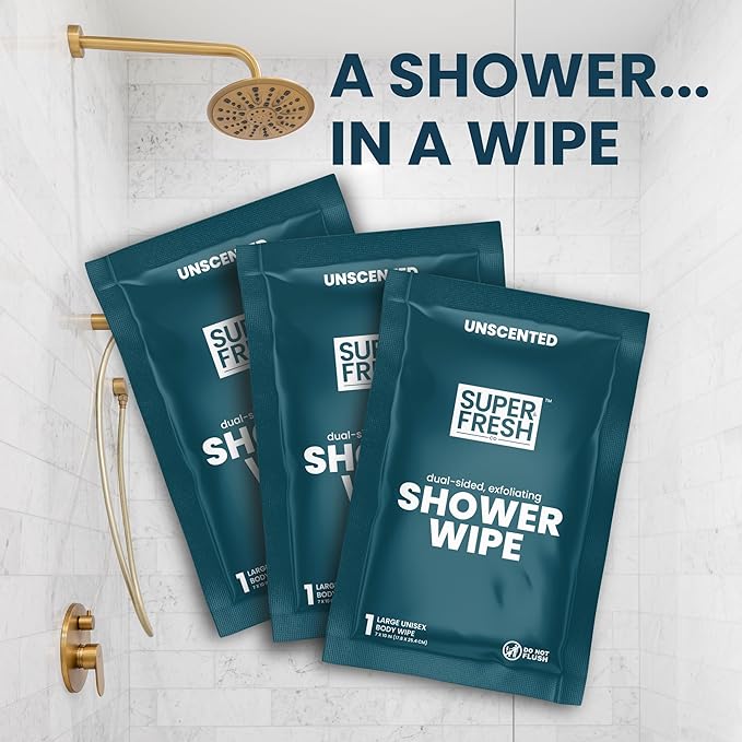 Super Fresh Body Wipes, Large Unscented Shower Wipe for Adults Men Women Kids, Personal Hygiene Cleansing Cloth Enriched with Aloe and Vitamin E, Individually Wrapped 10 Pack, Travel Essentials