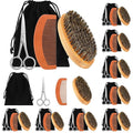 Maitys 10 Sets Beard Brush and Comb Set Bulk Boar Bristle Beard Brush Comb Scissors Kit Gifts for Men Father Colleague Employee Appreciation(Oval)