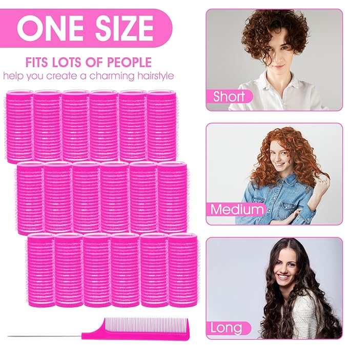 18pcs Plastic Hair Rollers Self Grip Hair Rollers with Rat Tail Comb Small Heatless Roller Hair Curlers for Pro Salon Hairdressing and DIY Hairstyles (0.98 X 2.44 Inch)