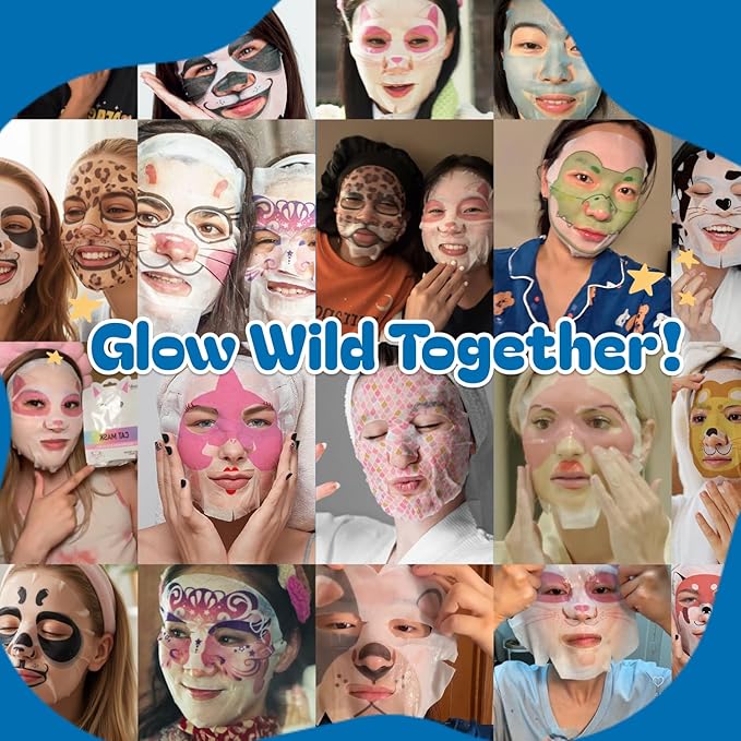 Epielle Character Face Mask Wave & Wild 12 Pack, Fun & Effective Korean Skin Care, Spa Party Favors, Easter Basket Stuffers, Birthday Gifts for Women, Self Care Gifts
