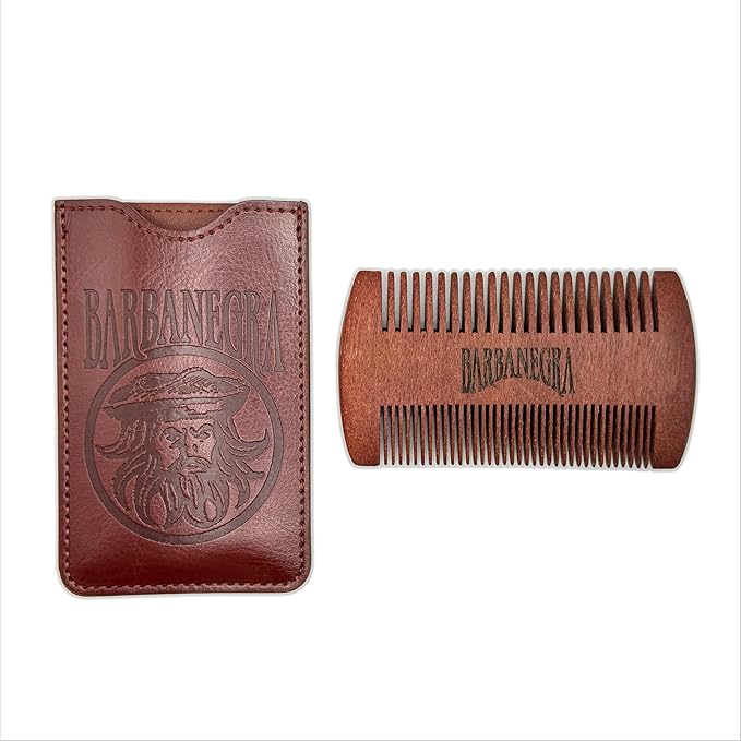 Barbanegra Legendary's Beard and Mustache Wood Comb with elegant Case, Anti-Static, Pocket Size for all types of Beards., Brown