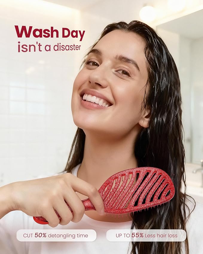 Gift for Women, Gifts for Kids & Teen Girls, AIMIKE Painless Detangler Hair Brush w/Soft Bristles, Extra Gentle Wet & Dry Brush for Fine or Daughter’s Hair, Ideal Holiday Presents