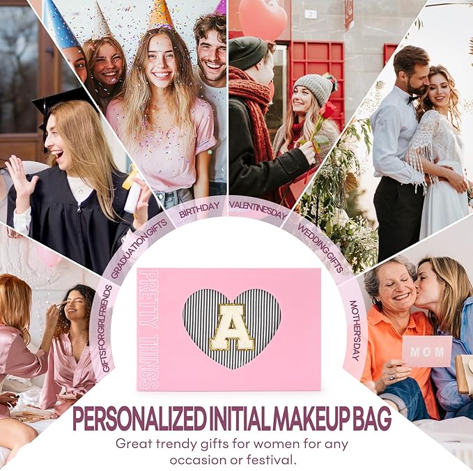 mibasies 2 PCS Initial Makeup Bags for Women: Cosmetic Bag for Travel Toiletry - Personalized Cute Makeup Pouch - Gifts for Grilfriend Wife Moms Bridesmaid - Retirement Travel Gifts - Black E