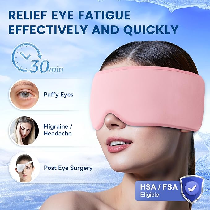 Cooling Eye Mask for Spa Care - Ultra-Flexible Ice Gel for Morning Depuffing & Dark Circles - 360° Eye Coverage - Luxury Self-Care Gifts - Cold Compress for migraines - Reusable Comfortable Pink