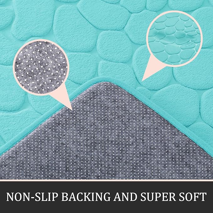YIHOUSE Bathroom Rugs Mat Set 5 Piece Teal, Memory Foam Bath Mats Sets, Non Slip Water Absorbent Washable Bath Rugs for Sink, Toilet and Floor