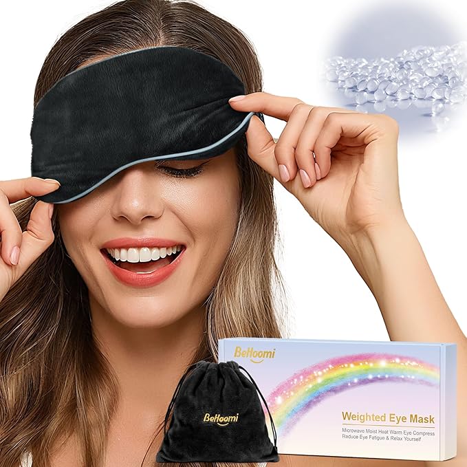 Heated Eye Mask Warm Compress for Eyes, Soothing Weighted Eye Mask for Sleeping, Microwave Moist Heating Pad Hot Compress for Eyes Relaxation, Reusable Sleep Mask for Home, Office (Black)