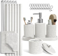 Clara Clark White Bathroom Set - Bathroom Sets with Shower Curtain and Rugs, 21PC Bathroom Accessory Set, Shower Curtain Set with Soap Dispenser & Toothbrush Holder