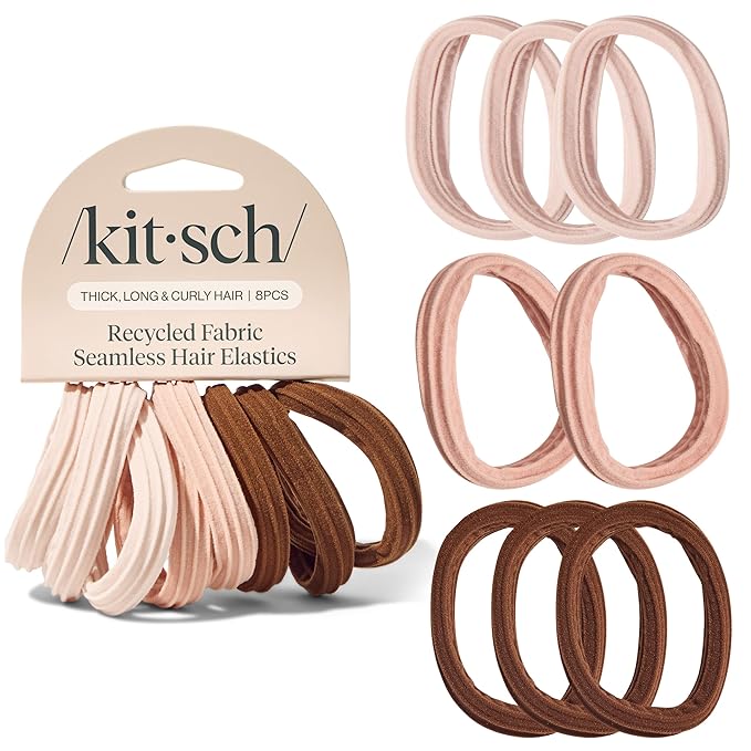 Kitsch Seamless Hair Ties No Damage - Stretchable Hair Bands for Strong All-Day Hold, Ponytail Holders | Hair Accessories for Girls | Ideal Gifts for Women - Rosewood 8 Pcs
