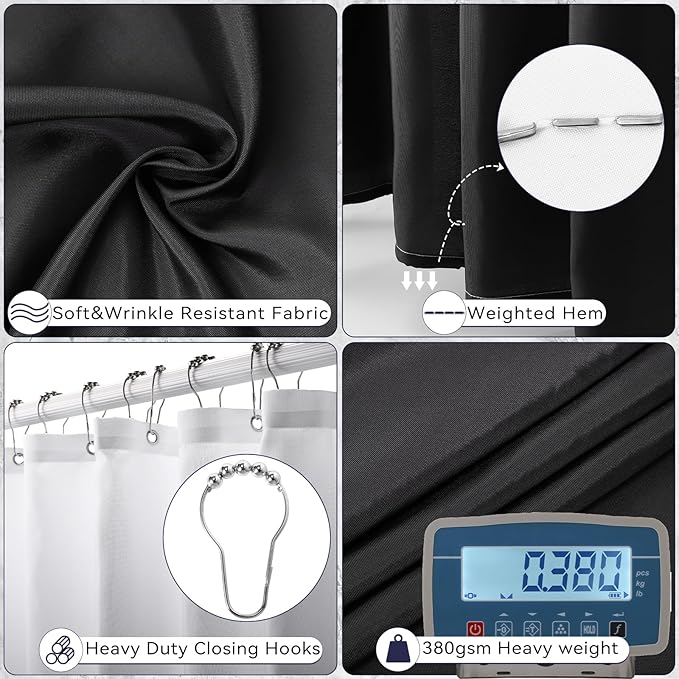 Bathroom Set - Black Bathroom Accessories Set, Bathroom Sets with Shower Curtain and Rugs, 24PC Shower Curtain Set with Hooks, Soap Dispenser, Soap Dish, Toilet Brush Holder and Trash Can