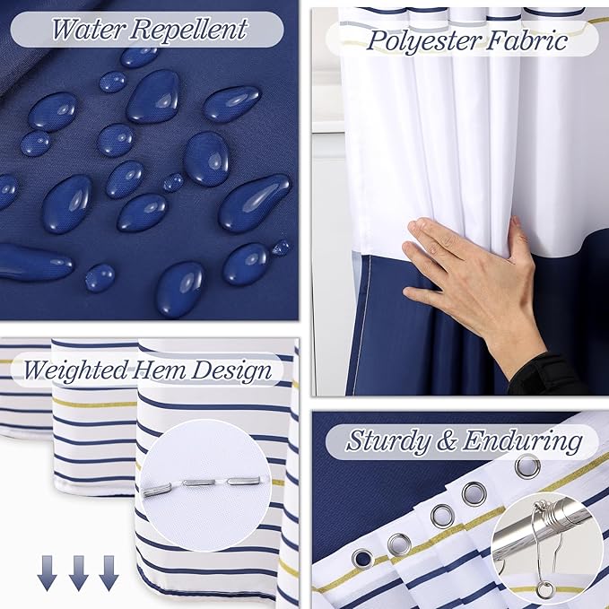 Bathroom Set - Bathroom Sets with Shower Curtain and Rugs, 25PC Bathroom Accessory Set, Blue Bathroom Accessories Set with Trash Can, Soap Dispensers