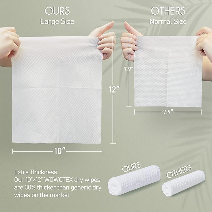 Christmas Style WOWOTEX Disposable Face Towel Biodegradable Large Dry Wipes 60 Count/Box Extra Thick Soft Clean Facial Towels for Sensitive Skin, Makeup Removing, Cleansing, Nursing, 10"×12"