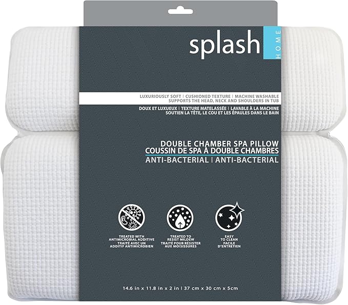Splash Home Sooth Double Chamber Vinyl Spa Pillow, Machine Washable, 14.6" x 11.8", Taupe