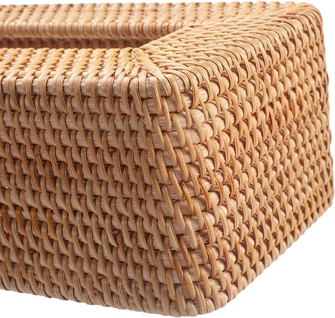 Rattan Tissue Box Cover, Rectangular Wicker Tissue Box Holder, Decorative Woven Facial Tissue Holder for Bathroom, Kitchen, Living Room, Bedroom (Natural)