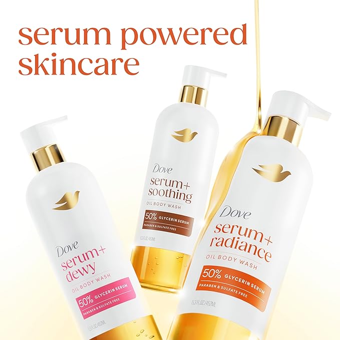 Dove Serum+ Shower Oil Body Wash with Jojoba & Monoi Flower Oils, Radiance Hydrating Cleanser, 15.3 fl oz