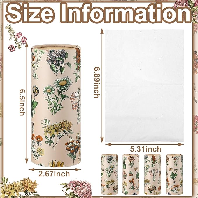 Zonon 8 Pcs Car Tissues Holder Round Box with Facial Tissue Bulk Boho Flower Car Tissues Cylinder with 50 Sheets Face Towel Fit for Christmas Cube Boxes Vintage Round Tubes Cup Holder Container Travel
