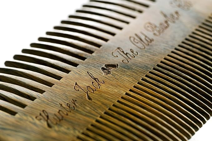 Premium Sandalwood Beard Comb for Men - Natural Wooden Comb with Dual Fine & Coarse Teeth, Anti-Static Mustache Comb, No Snag or Pull, Pocket Size with PU Leather Case, Ideal Grooming Kit for Him