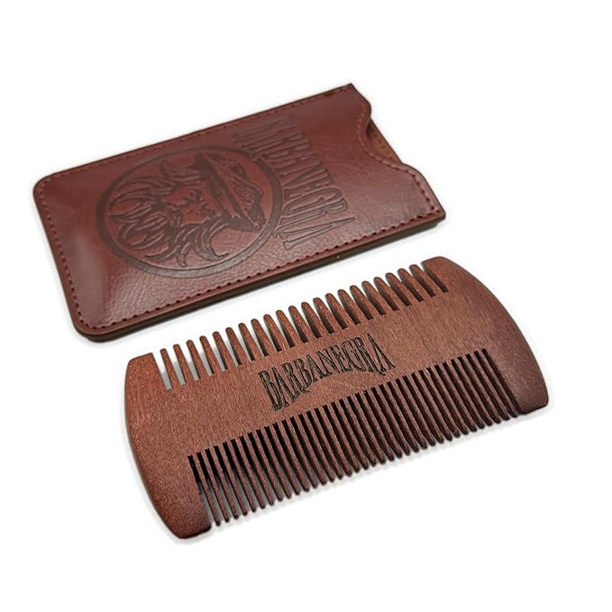 Barbanegra Legendary's Beard and Mustache Wood Comb with elegant Case, Anti-Static, Pocket Size for all types of Beards., Brown