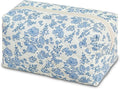 Quilted Makeup Bag Floral Cotton Make up Bag Puffy Coquette Makeup pouch Aesthetic Cute Travel Toiletry Bag for Women Girls