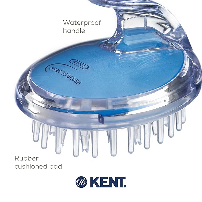 KENT SH1 BLU Scalp Scrubber Hair Brush & Scalp Exfoliator with 42 Soft Rubber Bristles for Distributing Shampoo and Conditioner, Shower Scalp Massage Tool