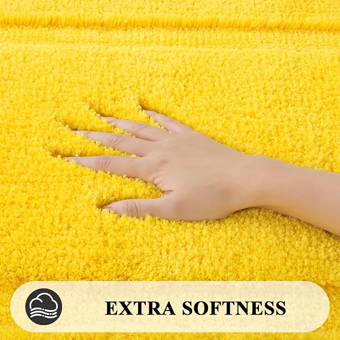 SHACOS Bathroom Toilet Rugs Set 2 Pieces Soft Absorbent Bath Rugs with U Shape Toilet Rug Bath Mat Contour Rug Non Slip Microfiber Plush Shower Rug Machine Washable (20"x24"+20"x32",Yellow)