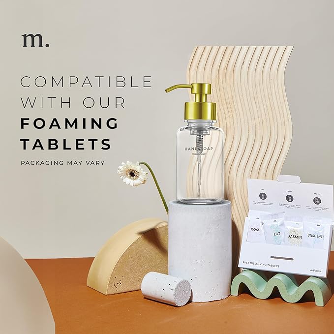 MaisoNovo Glass Foaming Soap Dispenser | Clear Glass Gold Pumps x 2