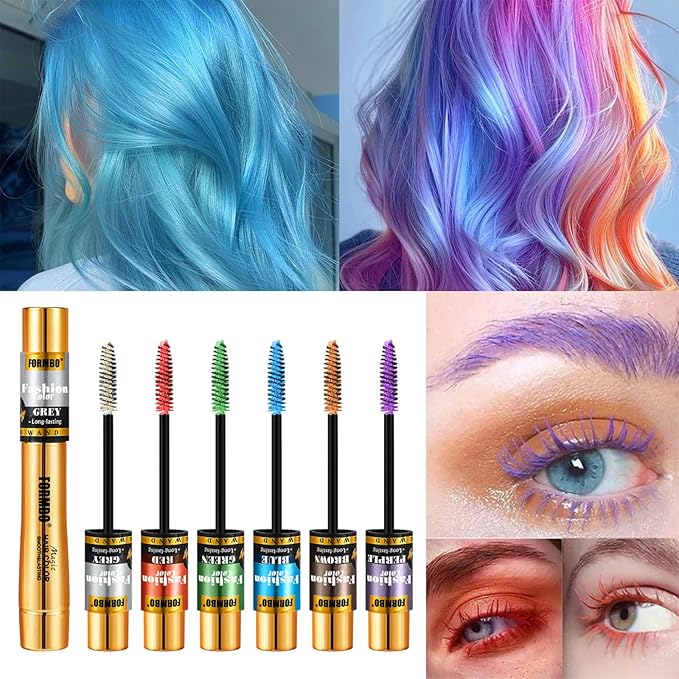 Hair Coloring Wand, 6 Colors Temporary Hair Mascara with Brush - No Bleach Formula, Smudge-Resistant & Quick-Drying for Highlights, Ombre, Daily Styling