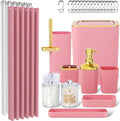 Pink Bathroom Set, 23 PCS Pink Bathroom Accessories Set with Shower Curtains, Trash Can, Toothbrush Holder, Soap Dispensers, Toothbrush Cup, Vanity Tray, Soap Dish, Toilet Brush, Qtip Holders