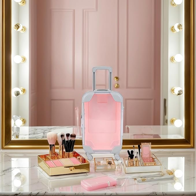 False Eyelash Storage Box, Portable Travel Organizer Mini Luggage False Eyelash Tray Makeup Tool (PINK)