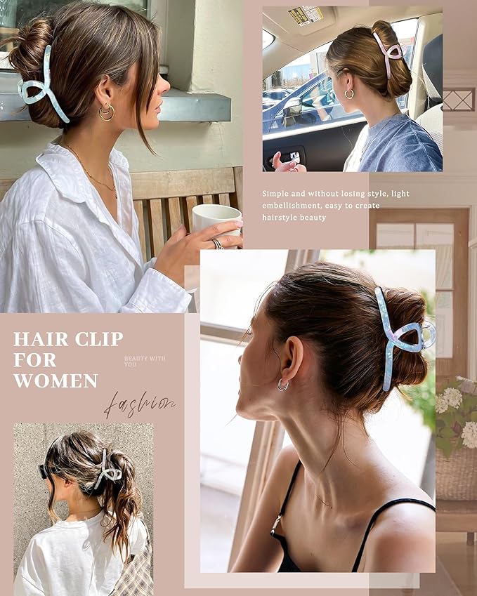 Molans 5Inch Large Hair Claw Clips 4 PCS for Women - Acrylic Hair Accessories for Thick Hair and Long Hair, Big Strong Durable Hair Applique, Oversized Non-slip Rectangle Butterfly Jaw Hair Clips