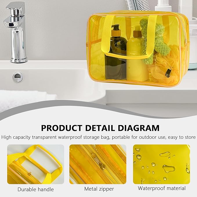 PVC Clear Pure Color Transparent Large Zipper Cosmetic Pouch Travel Makeup Cosmetic Bag with Handle for Travel Bathroom Toiletry Organizer (A23014-101-7)