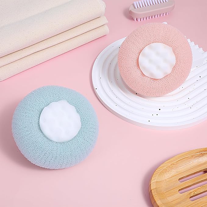 2 Pcs Soft Sunflower Suction Cup Bath Exfoliating Sponge Ball Bath Body Brush Mesh Bath Sponge Cleaning Scrubber Bath Sponge Brush with Comfortable Non-Slip Handle