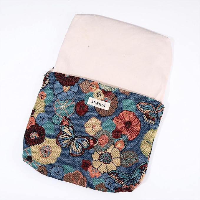 2 PCS Makeup Bag Set，Portable Small Cosmetic Bag for Purse ，Large Storage Capacity Toiletry Bag Organizer，Travel Pouch with Zipper for Women, (Flower Garden Blue)