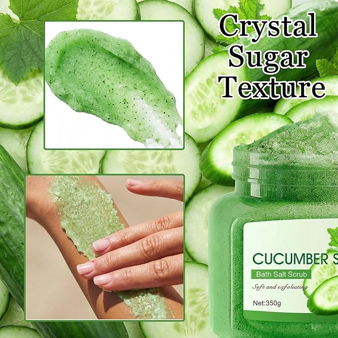 Cucumber Body Exfoliator, Deep Cleaning Exfoliating Body Scrub, Moisturizing Nourishing Salt Rose Body Scrub, 350 g